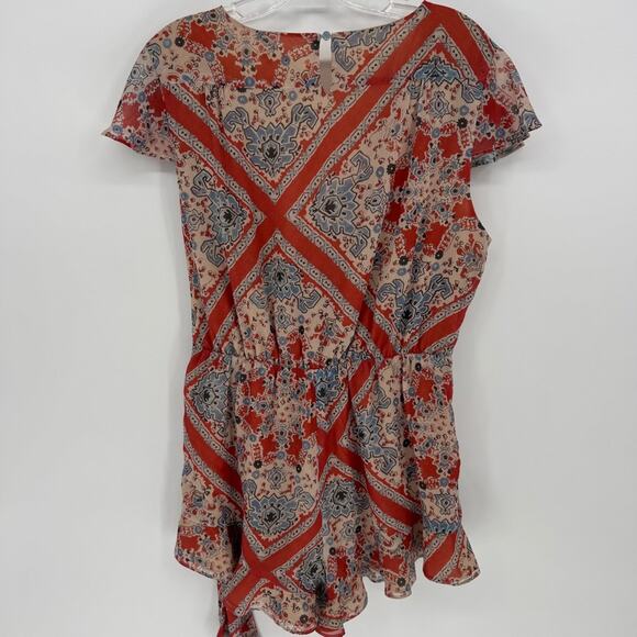 TULAROSA Ashby M ruffle Paisley print Floral Print Wrap Romper Short Sleeve - Picture 6 of 7